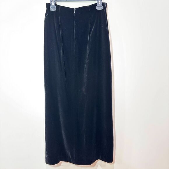 VTG Y2K Black Velvet Maxi Skirt Women 10 Silk Blend Soft Side Slit Grunge Goth - Picture 4 of 7